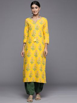 Varanga - Women Yellow Marigold Cotton Straight Kurta