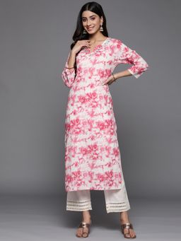 Varanga - Women Pink Shibori Straight Kurta with Embroidered Neckline