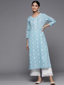Varanga - Women Powder Blue Khari Printed Straight Kurta
