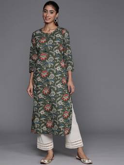 Varanga - Women Green Drawstring and Embellished with Sequins Straight Kurta