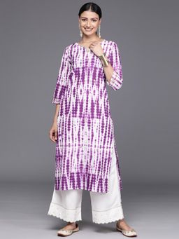 Varanga - Women Purple Shibori Straight Kurta with Embellished Round Neck