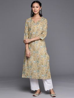 Varanga - Women Yellow Three- Quarter Sleeve Straight Kurta