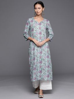 Varanga - Women Blue Three- Quarter Sleeve Straight Kurta