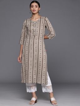 Varanga - Women Black and Grey Printed Straight Kurta with Three Quarter Sleeves