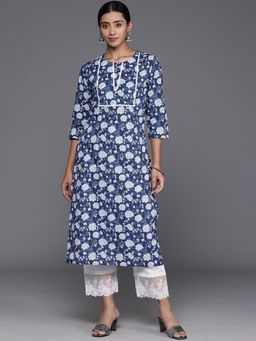 Varanga - Women Navy Blue Floral Printed Straight Kurta