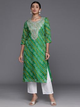 Varanga - Women Green Bandhani Printed Yoke Embellished Kurta