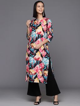 Varanga - Women Black Abstract Floral Straight Kurta