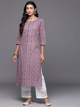 Varanga - Women Mauve Ethnic Printed Round Neck Straight Kurta