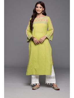Varanga - Women Lime Green Embellished Round Neck Straight Kurta