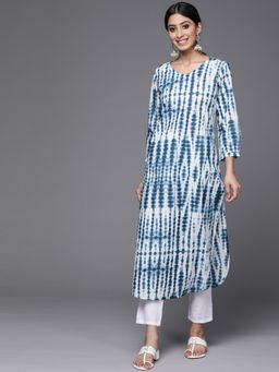 Varanga - Women White and Blue Dyed Kurta