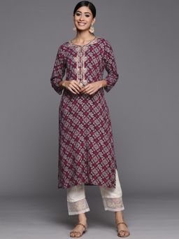 Varanga - Violet Bandhani Printed Kurta with Embroidered Yoke