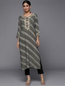 Varanga - Grey and Black Bandhani Printed Kurta with Embroidered Yoke