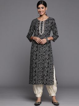 Varanga - Black Printed Cotton Kurta Wity Embroidered Yoke