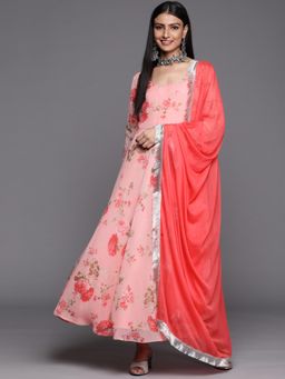 Varanga - Pink Anarkali Kurta Paired with Chiffon Dupatta (Set of 2)
