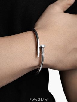 SWASHAA - Zayden Diamond Nail Mens Bracelet - Silver