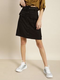 Marie Claire - Women Casual Black Colour Solid A-line Skirt