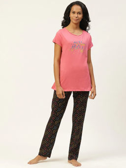 Sweet Dreams - Women Pink & Black Printed T-Shirt with Pyjama (Set of 2)