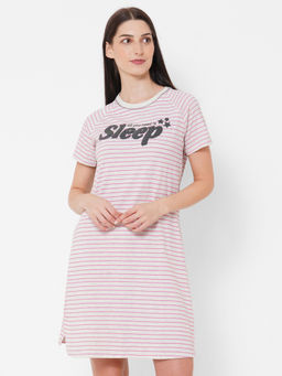Sweet Dreams - Women Off White Stripes Nightdress