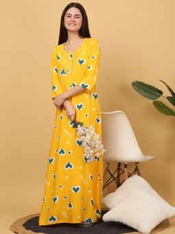 Sweet Dreams - Women Yellow Printed Nightdress