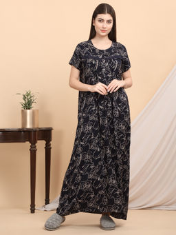Sweet Dreams - Women Navy Blue Printed Nightdress