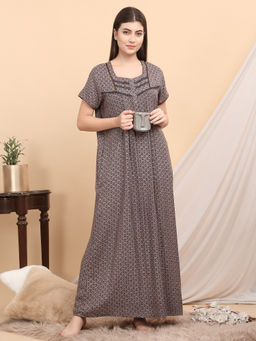 Sweet Dreams - Women Brown Printed Nightdress