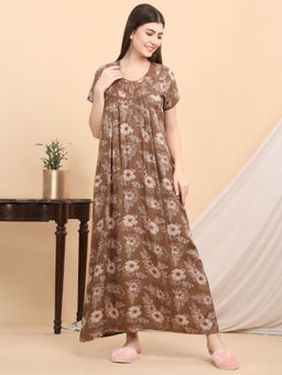 Sweet Dreams - Women Brown Floral Nightdress