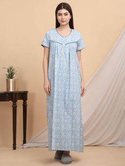 Sweet Dreams - Women Blue Paisley Printed Nightdress