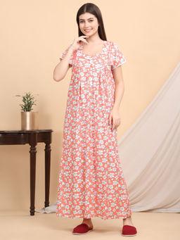 Sweet Dreams - Women Peach Floral Printed Nightdress