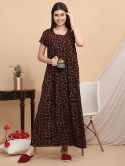 Sweet Dreams - Women Brown Printed Nightdress
