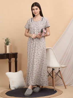 Sweet Dreams - Women Grey Floral Nightdress