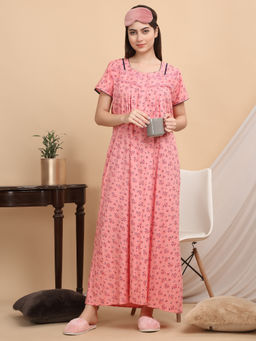 Sweet Dreams - Women Peach Floral Nightdress