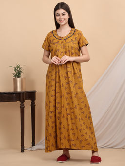 Sweet Dreams - Women Mustard Printed Nightdress