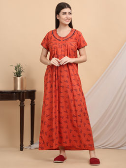 Sweet Dreams - Women Orange Printed Nightdress