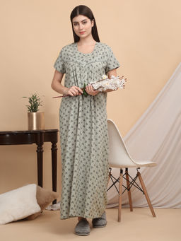 Sweet Dreams - Women Grey Floral Printed Nightdress