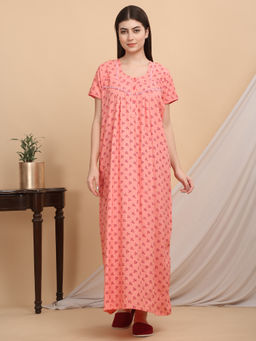 Sweet Dreams - Women Peach Floral Printed Nightdress