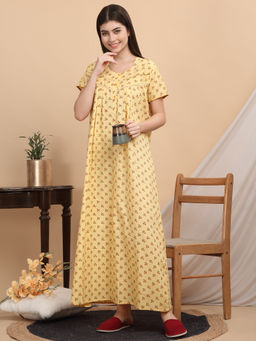 Sweet Dreams - Women Yellow Floral Printed Nightdress