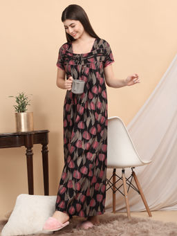 Sweet Dreams - Women Black Printed Nightdress