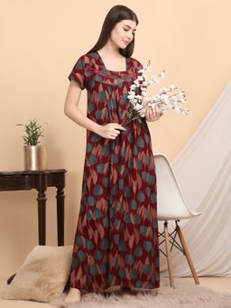 Sweet Dreams - Women Maroon Printed Nightdress