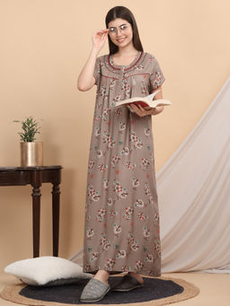 Sweet Dreams - Women Beige Floral Nightdress