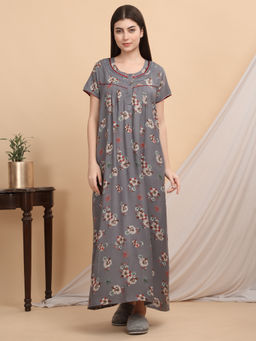 Sweet Dreams - Women Grey Floral Nightdress