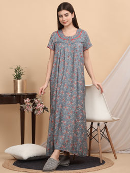 Sweet Dreams - Women Grey Floral Nightdress
