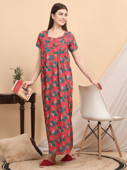 Sweet Dreams - Women Coral Floral Nightdress
