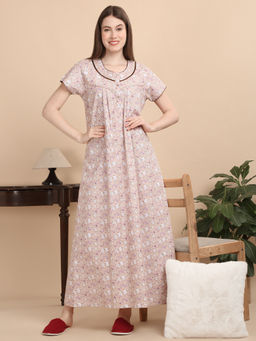 Sweet Dreams - Women Beige Floral Nightdress