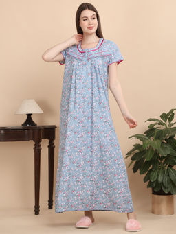 Sweet Dreams - Women Blue Floral Printed Nightdress