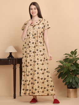 Sweet Dreams - Women Khaki Printed Nightdress