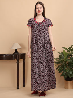 Sweet Dreams - Women Wine Floral Nightdress