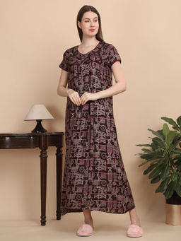 Sweet Dreams - Women Brown Printed Nightdress
