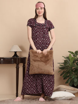 Sweet Dreams - Women Wine Printed Nightdress