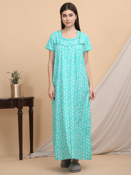 Sweet Dreams - Women Green Printed Nightdress