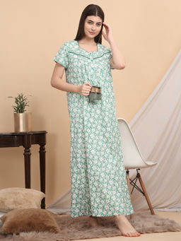 Sweet Dreams - Women Green Floral Nightdress